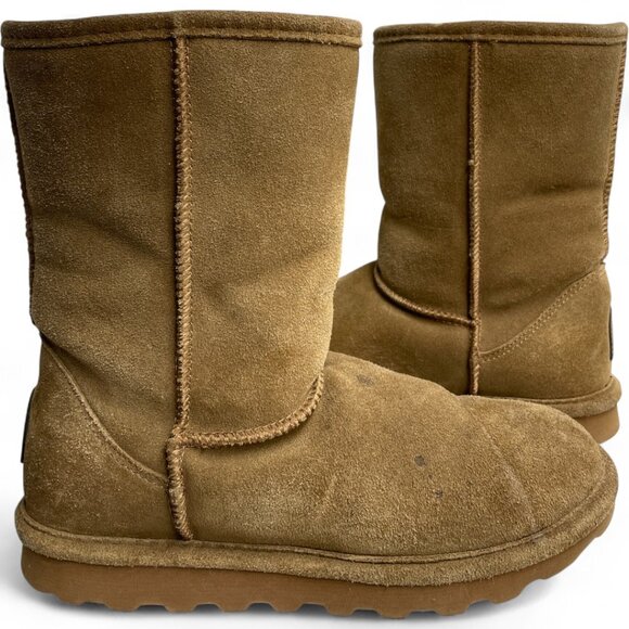 Bearpaw Elle Short Suede Leather Brown Shearling Lined Winter Boots Women's 9 - Picture 3 of 14
